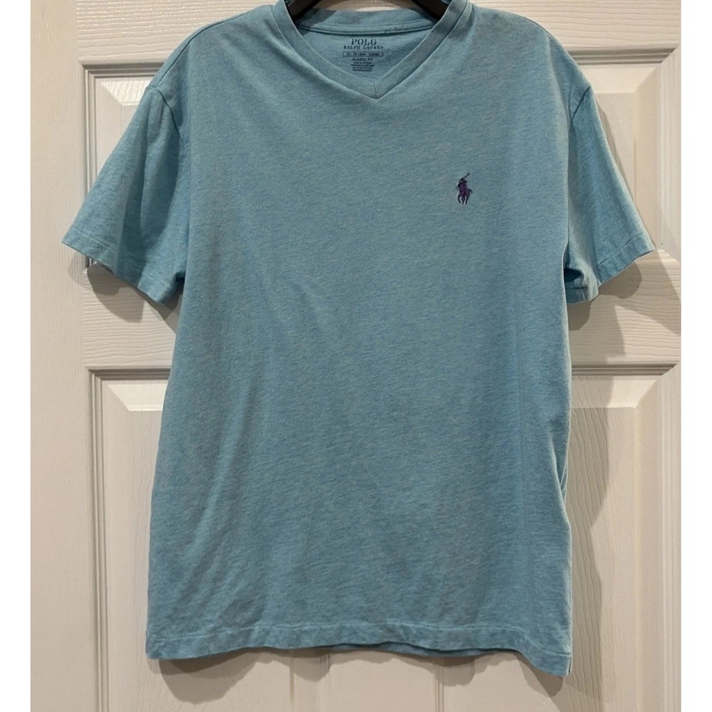 Polo Ralph Lauren Classic Fit Shirt Men's XS Blue Teal V-Neck Short Sleeve (2) - Picture 4 of 10